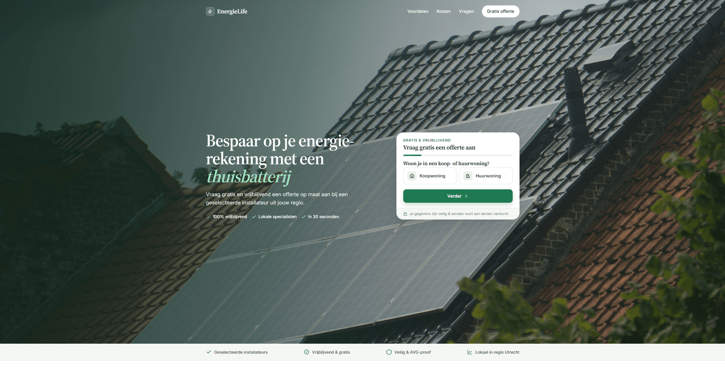 EnergieLife lead funnel for the home battery market, built by DiBiSo